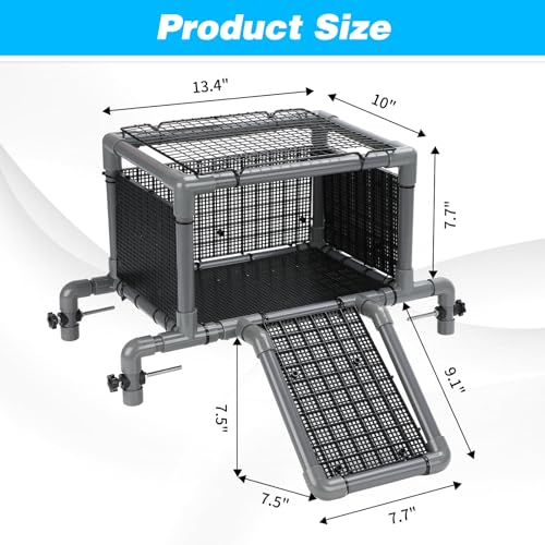 SKARUS Extra Large Turtle Basking Platform for 40-90 Gallon Aquarium Tanks | Adjustable 10.6"-20.5" Width Over-Tank Suspended Dock with Heat-Resistant Top & Scratch-Free Mounts
