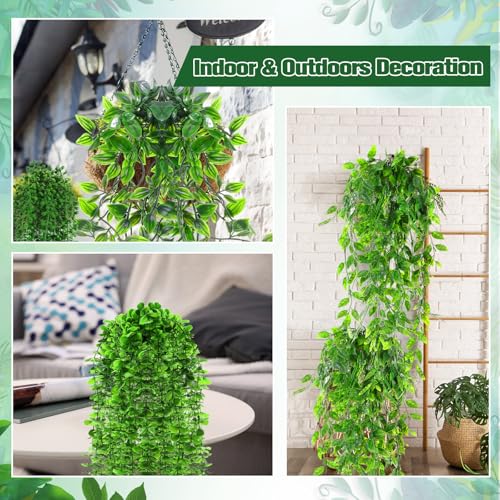 Daifunli 12 Pcs Artificial Hanging Plants Fake Hanging Ferns Plastic Faux Plants for Wall Room Garden Garland Indoor Outdoor Decor No Basket (Eucalyptus,Mandala,String of Pearls,Pea) - style: Eucalyptus, Mandala, String of Pearls, Pea