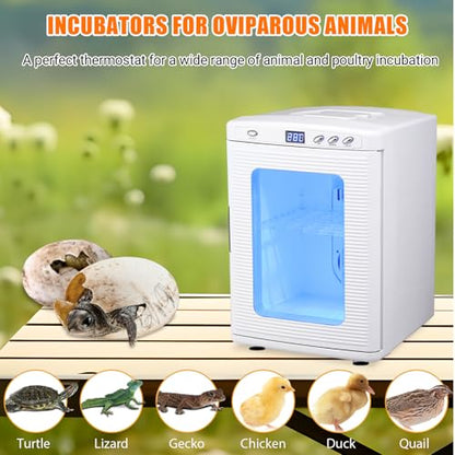 Incubators for Hatching Eggs 25L, Portable Scientific Laboratory Incubator Cooling and Heating 10°C-60°C (72°F to 140°F), Reptile Incubator with AC & DC Power for Small Reptiles, White
