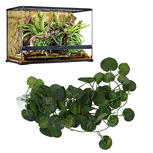 Pssopp Simulated Rattan Vine, EcoFriendly Plastic Hanging Plant False Vine for Aquarium Reptile Tank Decoration 2-2.5m Green Shell with Suction Cups