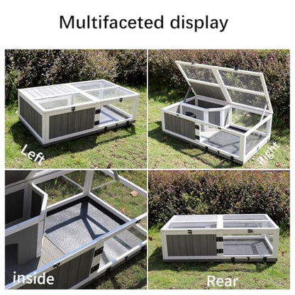 43" Large Tortoise House Habitat, Indoor & Outdoor Wooden Tortoise Habitat Cage with ActivityTray, Small Reptiles Feeding Box with Rest Area and Play Water Game Area