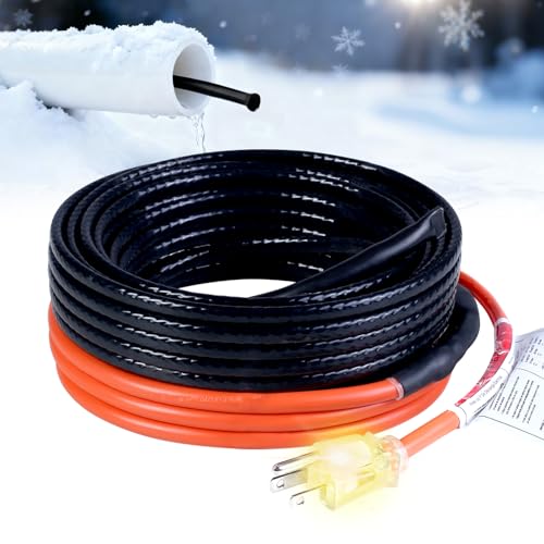 HEATIT Sewage Pipe Heating Cable for Buried Pipes, Wastewater Systems, Sump Pumps, Roof De-Icing, 120V Self-Regulating, Fluoropolymer Corrosion-Proof, Freeze Protection,JHSF1-CT,12FT - size: 12 Feet