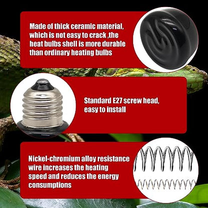Mini Reptile Heat Lamp, 25w Infrared Ceramic Heat Emitter, No Light Emitting Reptile Heat Bulbs,Ceramic Heat Lamp for Amphibian, Chicken Coop,Cat, Turtle, Snake,Terrarium (1, 25 W) - size: 25 W