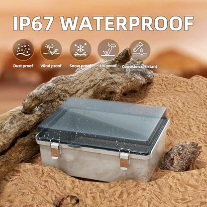 Joinfworld Electrical Box Weatherproof Plastic Junction Box 15.7x11.8x7.1 Outdoor WiFi Nema 4 Enclosure Clear Cover for Electric Connection Exterior Project | ABS Electrical Box with DIN Rail, Stainless Latches, Cable Glands for Outdoor WiFi, Circuit Brea