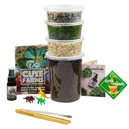 Cute Farms Terrarium Starter Kit | Moss, Vermiculite, Soil, Pebbles, Plant Food, Finishing Tools, Build and Care Guide | DIY Succulent Terrarium for Adults and Kids (Large) - size: Large Kit