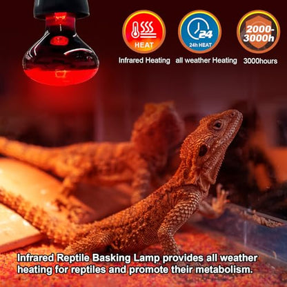 MIXJOY 100W Reptile Heat Lamp Bulb Combo, 2PCS Day & Night Reptile Heat Bulbs, UVA Daylight Intense Heat Basking Bulb Infrared Heat Light Bulb for Reptiles, Lizard, Tortoise, Bearded Dragon Chickens - style: 100W Day&Night Bulbs