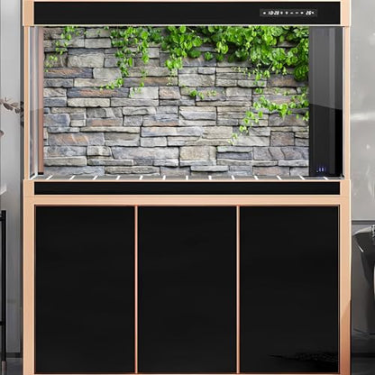 2 Packs Rock Wall Aquarium Background Stone Brick Wall Green Climbing Plants Reptile Tank Background Natural Rocky Fish Tank Backgrounds Rocky Walls Pattern Reptile Enclosure Backgrounds 30x12in - color: Brown_Grey, size: 30(W)x12(H)in