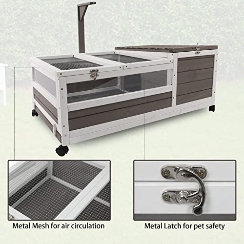 Gowoodhut Tortoise Habitat,Large Wooden Indoor Tortoise House on Wheels,Outdoor Turtle Enclosure Reptile Cage for Small Animals with Waterproof and Leakproof Tray 39" Wide - size: 39.0"L x 23.0"W x 13.2"H