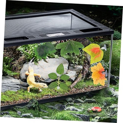 BESPORTBLE 10pcs Artificial Reptile Plants with Suction Cups for Climbing Habitat Decor, Fake Leaf Ornament Set for Lizard, Chameleon, Snake, Turtle Terrarium