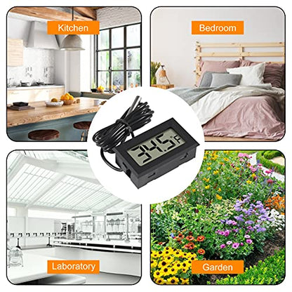 4pcs Digital LCD Thermometer, Fahrenheit Temperature Digital LCD Fridge Thermometer 1M Cable with Probe for Fridge Freezer Refrigerator Aquarium (Black, Fahrenheit)