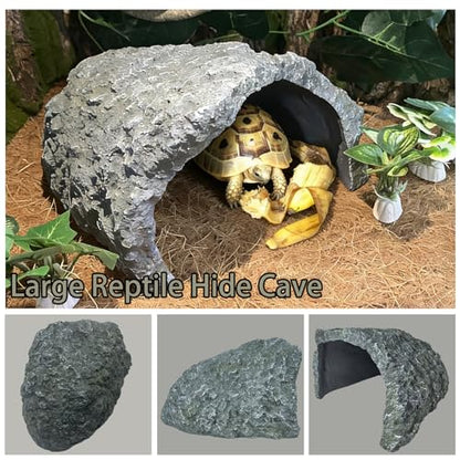 Tfwadmx Extra Large Reptile Hideout,Tortoise Hide Cave Shelter,Reptile Basking Platform with Vines Plant Leaves,Bearded Dragons Hiding Rock Terrarium Habitat Decor for Lizards,Snakes,Turtles,Geckos