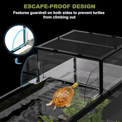 XXL Turtle Basking Platform for Aquatic Turtles, Extra Extra Large for over 180 Gallon Tank, Fits 23-29'' Wide Aquarium, Acrylic Turtle Topper &Dock Tank Accessories, Non-Slip Ramp&Escape-Proof Design - size: XXL