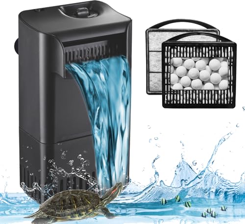 222GPH 10W Turtle Tank Filter Aquarium Filter Power Adjustable 10-40 Gal. Small Internal Filter 3-Stage Waterfall Bio-Filtration Quiet Low Water Level for Freshwater Saltwater Fish Tank Easy to Clean - size: IX-90
