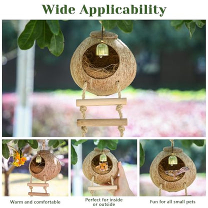 Briwooody Coconut Shell Bird Nest House Breeding Bed Nestingand Anti-Pecking Bite with Natural Coir Fiber Bird Nest Toy Bell for Parrot Budgie Parakeet Cockatiel Conure Lovebird Canary Finch(Classic) - style: Classic