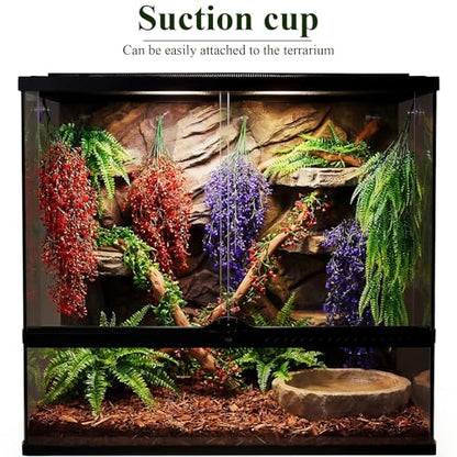 Suncalla 8 Pack Reptile Plants Terrarium Hanging Plant Vine Boston Climbing Terrarium Plant with Suction Cup for Bearded Dragons Lizard Crested Gecko Snake Crab Tank(Tri Color Series,3 Colors) - style: Tri Color Series