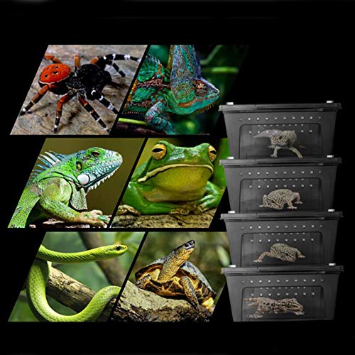 OMEM Portable Reptile Terrarium Habitat for Mini Pet Houses Breathable Holes Stackable Container (2PCS-Black-M) - size: 2PCS-Black-M