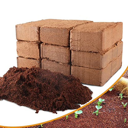 9-Pack Premium Organic Coco Coir Bricks for Plants - Low EC & pH Balance - 100% Natural Peat Moss Mix with Coconut Husk Fiber - Perfect for Gardening, Potting Soil Substrate - 12.6 lbs - size: 9Pack