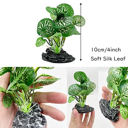 Aquarium Plants Betta Fish Tank Decorations 4inch/2pcs Soft Silk Artificial Plant Goldfish Waterscape Fish Hides Snake Tank/Reptiles Plants (B-3pcs Set)