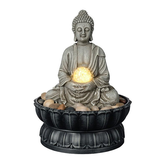 Kalona Tabletop Buddha Waterfall Fountain, Meditating Buddha Zen Fountain with LED Glass Orb, Relaxing Desk Water Feature for Home Office Decor(21127B) - color: Dark Grey Buddha