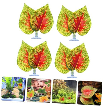 PRETYZOOM Artificial Aquarium Plants 4pcs Purple Perilla Leaf with Suction Cups, Plastic Terrarium Simulated Plant Ornament for Fish Tank Landscaping and Reptile Tank Decoration