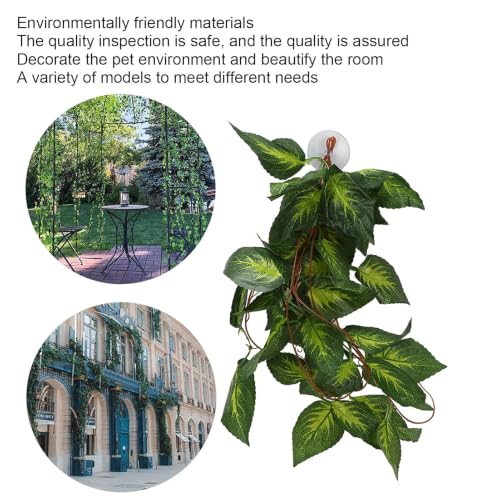 Pssopp Lifelike Plant Decorative Hanging Silk Terrarium Plant with Suction Cup for for Reptile Rainforest Box Aquarium Landscape(NFF‑86)