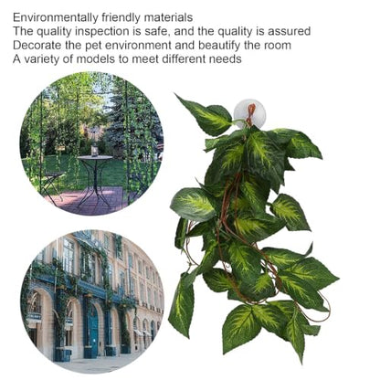 Pssopp Lifelike Plant Decorative Hanging Silk Terrarium Plant with Suction Cup for for Reptile Rainforest Box Aquarium Landscape(NFF‑86)