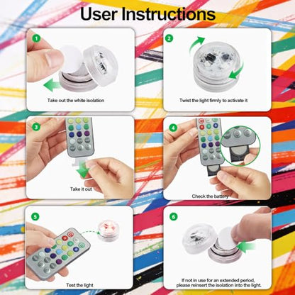 Mini Waterproof RGB LED Tea Lights with Remote Control for Bambu Lab KC020,3D Print Battery Powered LED Light Kit,Small Multicolor LED Flame Tea Light Candle Set for 3D Printing Projects(12 PCS) - style: 12Pack