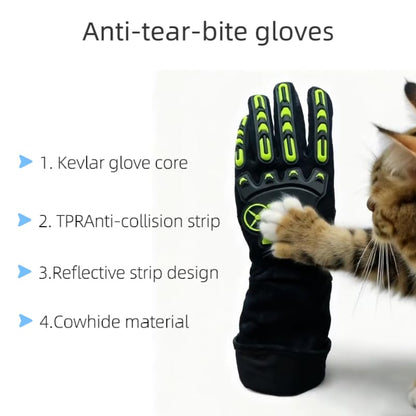 Bite-Proof Animal Handling Gloves - Snake/Dog/Cat Bite Resistant, Impact Protection, Extended Wrist Safety Gauntlets