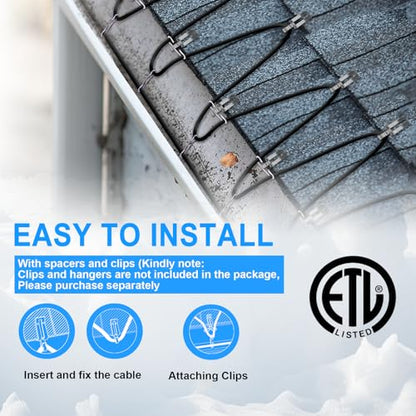 Sewage Pipe Heating Cable 50 FT 120V Self-Regulating for Freeze Protection in Wastewater Systems, Sump Pumps and Roof De-Icing with Fluoropolymer Corrosion-Proof Technology - style: 50FT