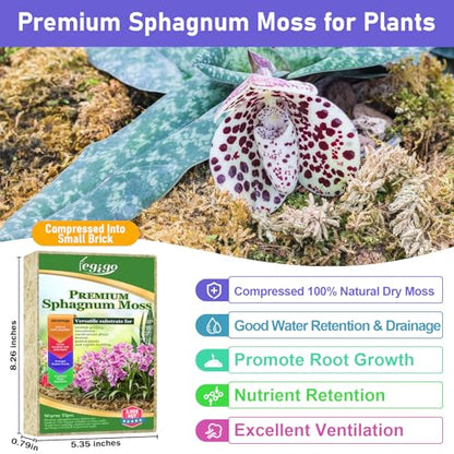Legigo 5.3oz Natural Sphagnum Moss for Plants, 6QT Long Fiber Orchid Moss Potting Mix, Dried Sphagnum Moss for Plants Indoor, Orchid Repotting, Succulent, Carnivorous Plants, Terrarium and Reptiles - size: 5.3oz