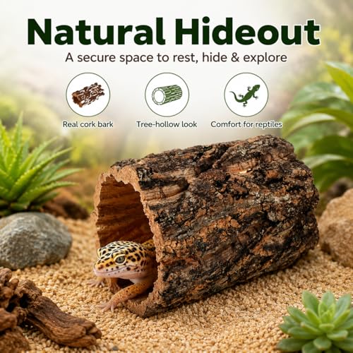 DECHOUS Natural Cork Rounds Reptiles 6x5 Inch Reptile Hideout Tree Bark Tube Terrarium Tank Decor for Gecko Bearded Dragon Snake Climbing, Amphibian Habitat