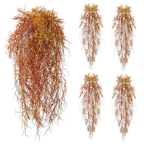 dallisten 4Pcs Autumn Fake Hanging Fern Plants for Outdoors, UV Resistant Artificial Ferns Fall Vines Faux Trailing Plants for Indoor Wall Porch Home Thanksgiving Halloween Decor(4PCS Orange Ferns) - color: 4pcs Yellowgreen Ferns