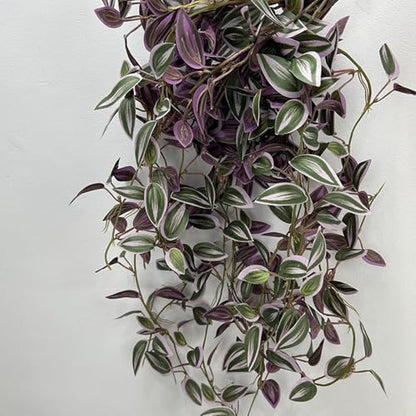 2Pcs 29.5" Artificial Wandering Jew Plants Faux Hanging Eyebrow Vine Purple Realistic Silk Fake Eyebrow Leaves Flowers for Home Office Wall Indoor Outdoor Garden Party Decoration