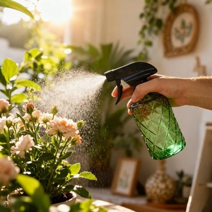 YYTSGG Green Glass Plant Mister Bottle, 12oz Refillable Water Spray Bottle with Adjustable Mist Nozzle for Indoor Flowers, Outdoor Gardening, Cleaning, Hair and Pets Care - color: Light Green