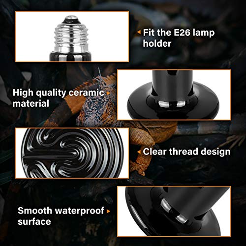 Simple Deluxe 50W Ceramic Heat Emitter Reptile Heat Lamp Bulb No Light Emitting Brooder Coop Heater for Amphibian Pet & Incubating Chicken,2 Pack - size: 50 Watts, style: 2 Pack