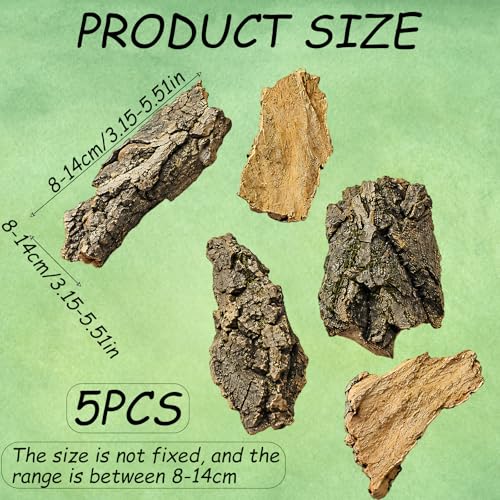 5PCS Cork Bark for Reptiles, Five Pieces Habitat Decor, Reptile Enclosure Bark Pieces, Ideal for Climbing and Hiding