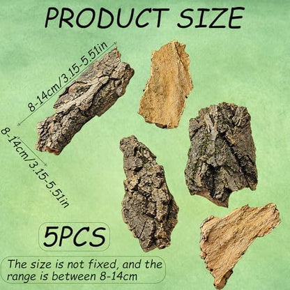 5PCS Cork Bark for Reptiles, Five Pieces Habitat Decor, Reptile Enclosure Bark Pieces, Ideal for Climbing and Hiding