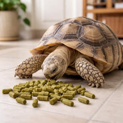 Tortoise Food with Fish Meal, Krill & Spirulina | Complete Nutrition with Vitamins A,C,D3,E & Minerals | for Sulcata, Leopard, Greek, Russian, Hermann's & Other Tortoises (4 oz)