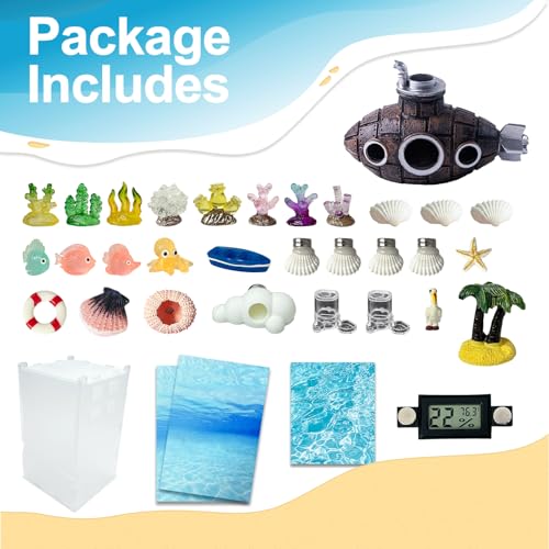 Jumping Spider Enclosure,DIY Insects Habitat,Small Reptile Terrarium Glass House Accessories Set,with Temperature and Humidity Detector Water Feeder Platform Hide,5.5“x5.5”x9.5“ (Ocean) - color: Ocean