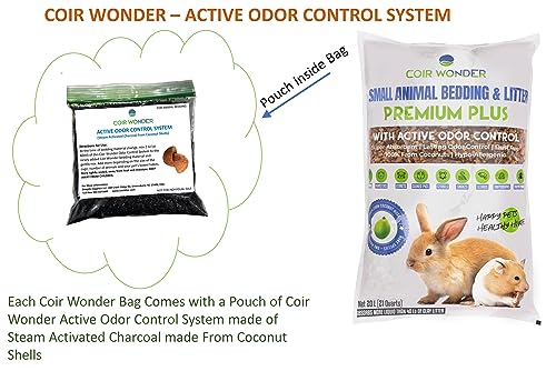 Coir Wonder Small Animal Bedding – 20 L –– Coco Chip Fiber Bedding Substrate for Guinea Pig, Hamster, Rabbit, Bunny Litter, Tortoise, Turtle, Reptile, Snake Habitat - Activated Charcoal Odor Control
