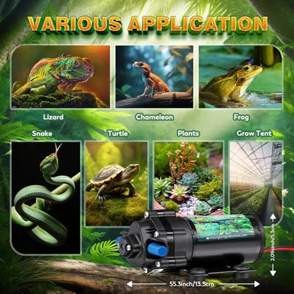 Moongiantgo Reptile Mister System - Adjustable Water Pressure Reptile Humidifier with 4 360°Adjustable Single Nozzles & 2 Double Nozzles - Terrarium Humidifier for Lizard Chameleon Snake Frog Turtle
