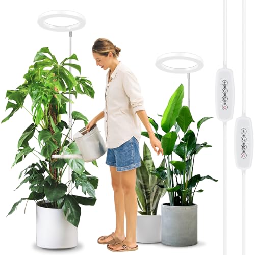 LORDEM 10" Grow Light for Indoor Plants, Full Spectrum Plant Lamp with160 LEDs, 4H/8H/12H Timer, 6 Dimmable Levels, 3 Spectrum Modes, Height Adjustable 65", Ideal for Large Tall Plants, Pack of 2 Pack - color: 10.24IN White, size: 2 pack