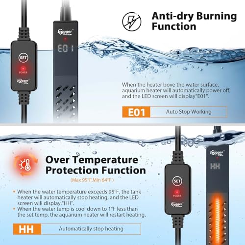 hygger Upgrade Ceramic Aquarium Heater, 500W Digital Fish Tank Heater with Automatic Power-Off and Over-Temperature Protection, Energy Saving Submersible Aquarium Heater for Freshwater and Saltwater - size: 500W