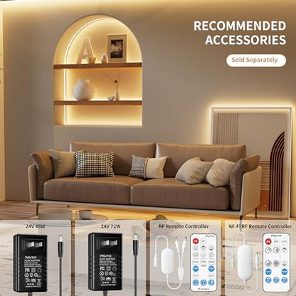 PAUTIX COB LED Strip Light 24ft/7.5m 3000K Warm White 3780LEDs,High Lumen CRI90+ Super Bright,Lead-free Material DC24V Flexible LED Tape for Home&Office DIY Lighting Project(Power Supply Not Included) - size: 3000K/24ft