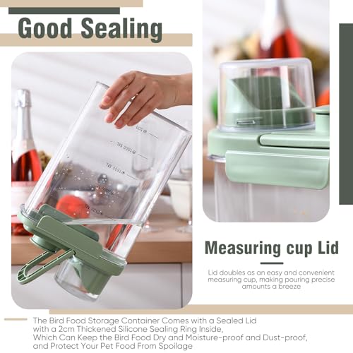 Maxdot 2 Pcs Bird Food Storage Container, Bird Seed Container with Lids Airtight Cup Pet Parrot Food Storage 1.7 Qt & 3 Qt Measuring Containers Easy Pour Spouts for Macaws African Cockatoos(Green) - color: Green