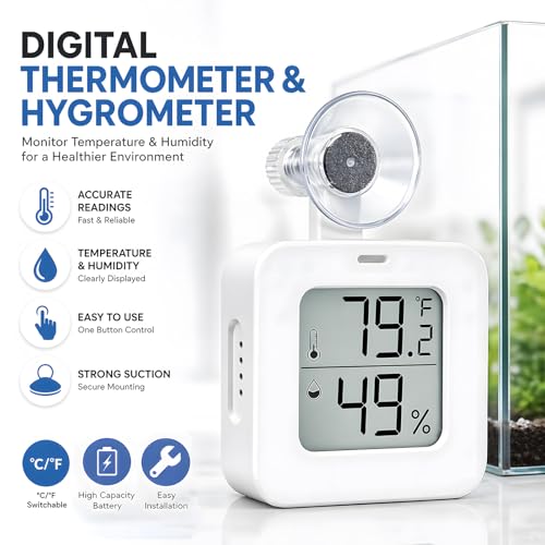 Suction Cup Reptile Thermometer Hygrometer,Large Screen °F/°C Temp&Humidity Gauge for Terrarium Tank Enclosure,Strong Hold,for Gecko,Bearded Dragon,Snake,Tortoise,Hermit Crab,Jumping Spider (1 White) - color: 1 White