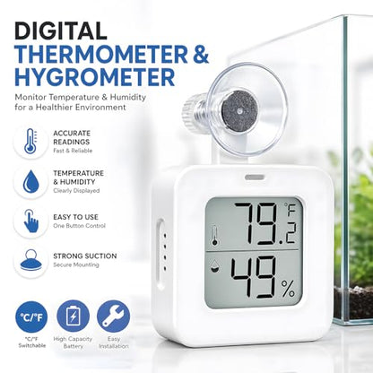Suction Cup Reptile Thermometer Hygrometer,Large Screen °F/°C Temp&Humidity Gauge for Terrarium Tank Enclosure,Strong Hold,for Gecko,Bearded Dragon,Snake,Tortoise,Hermit Crab,Jumping Spider (1 White) - color: 1 White