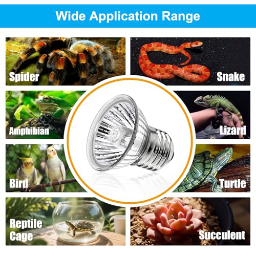 DaToo Reptile Heat Lamp Turtle Heating Light 4PCS 50W UVA UVB Heat Bulb Simulated Sunlight Basking Spot Lamp for Reptiles Lizard Amphibian Bearded Dragon Snake