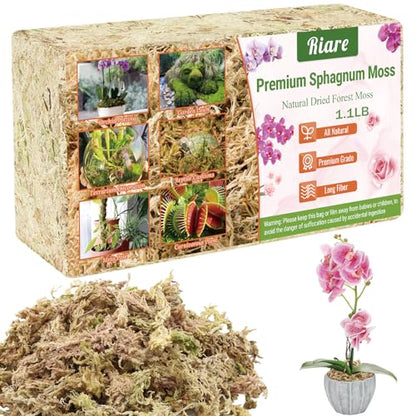 Riare 1.1 LBS Premium Sphagnum Moss- Natural Long Fibered Sphagnum Peat Moss Plants Moss Dried, Carnivorous Plants Moss Orchid Potting Mix for Orchids, Succulent, Reptiles (20QT) - size: 20QT/1.1lbs
