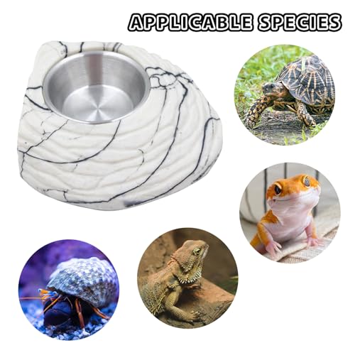 Bearded Dragon Tank Accessories, Resin Food & Water Bowl with Ramp, Reptile Water Dish, Habitat Tank Accessories for Bearded Dragon, Tortoise, Hermit Crab and Other Small Reptile